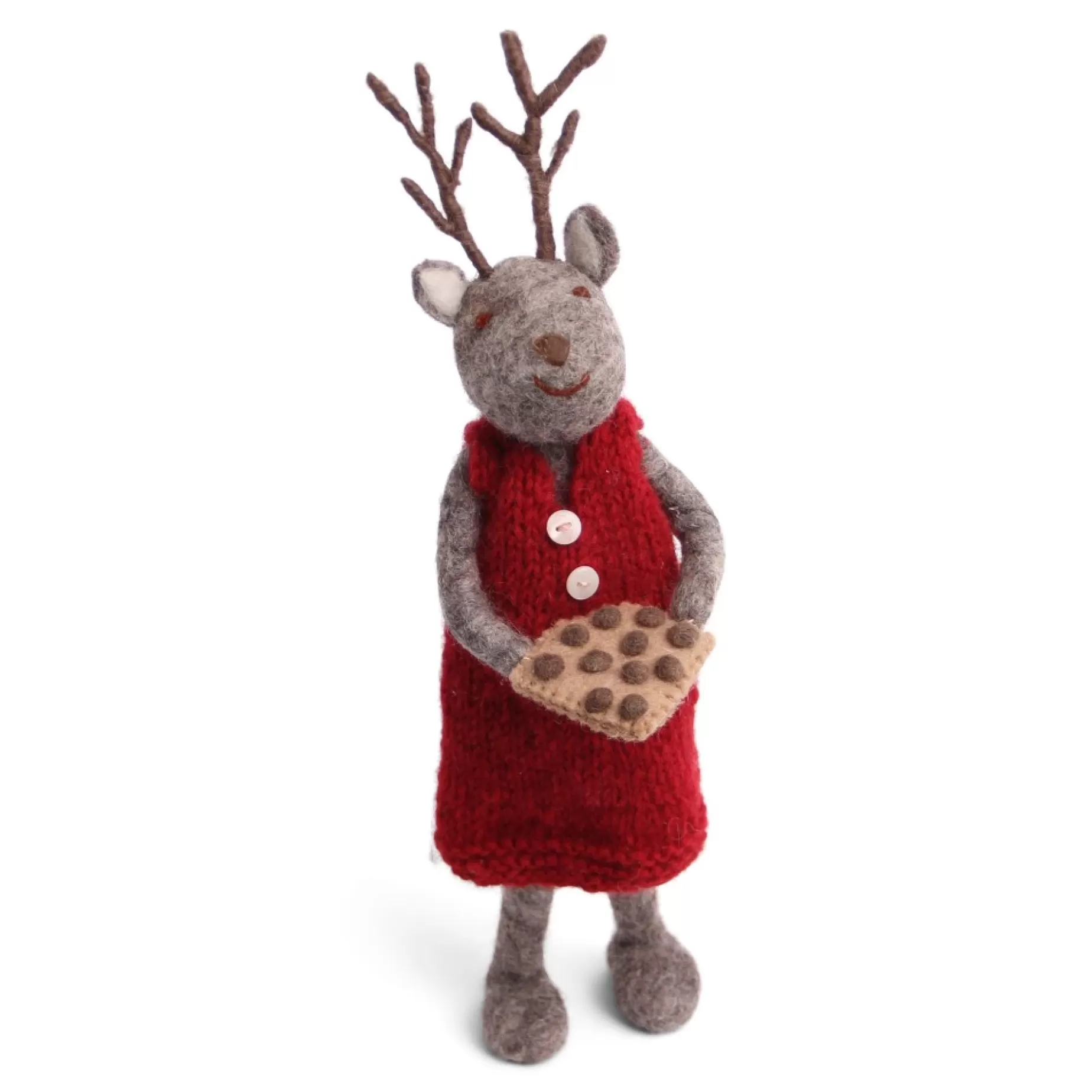 En Gry & Sif Christmas Figurine - Reindeer Baking Cookies (Grey) - Large | Felt Figurines