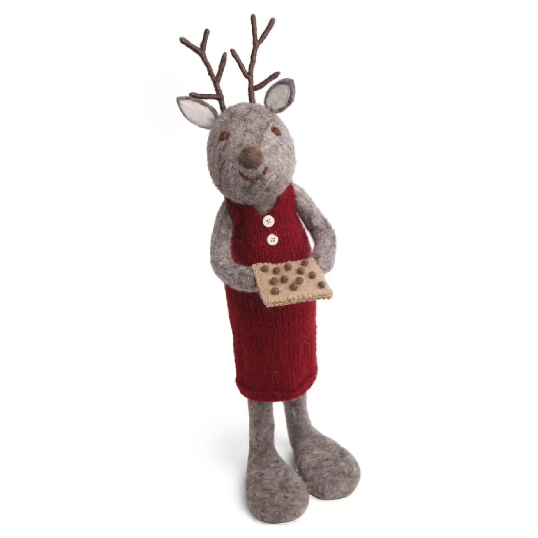 En Gry & Sif Christmas Figurine - Reindeer With Cookies (Grey) - Extra Large | Felt Figurines