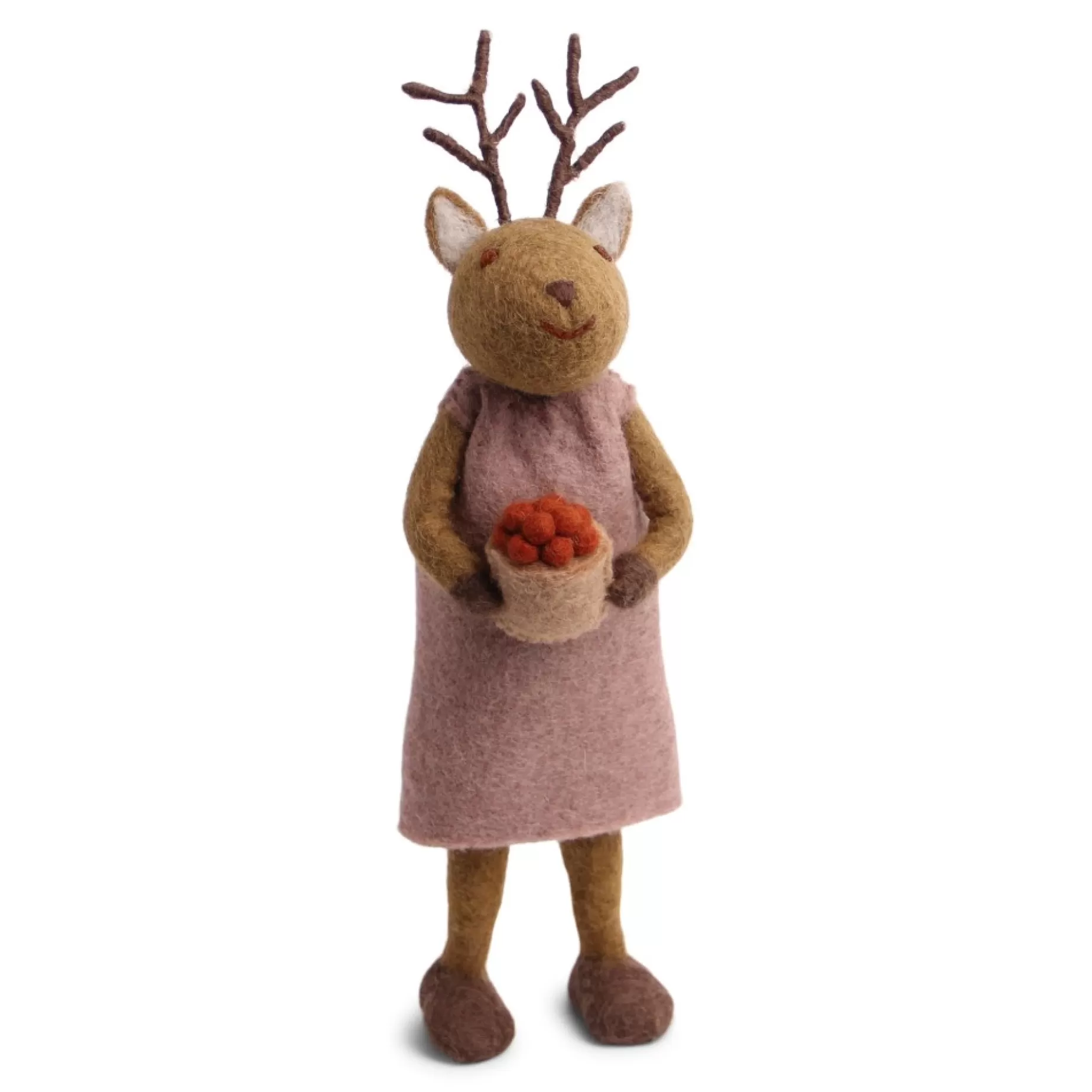 En Gry & Sif Christmas Figurine - Reindeer With Cranberry - Large Bowl (Grey) | Felt Figurines