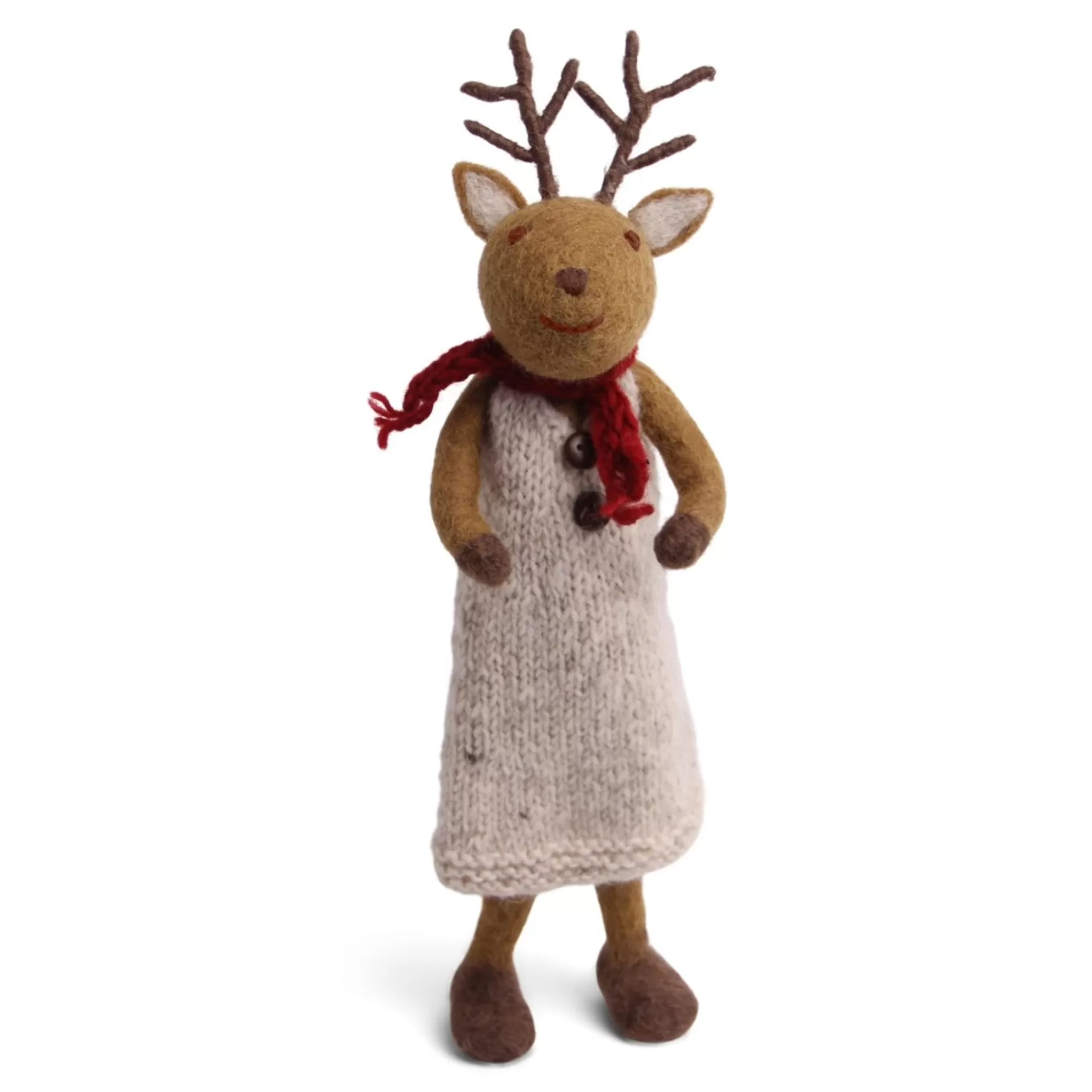 En Gry & Sif Christmas Figurine - Reindeer With Winter Scarf (Brown) - Large | Felt Figurines