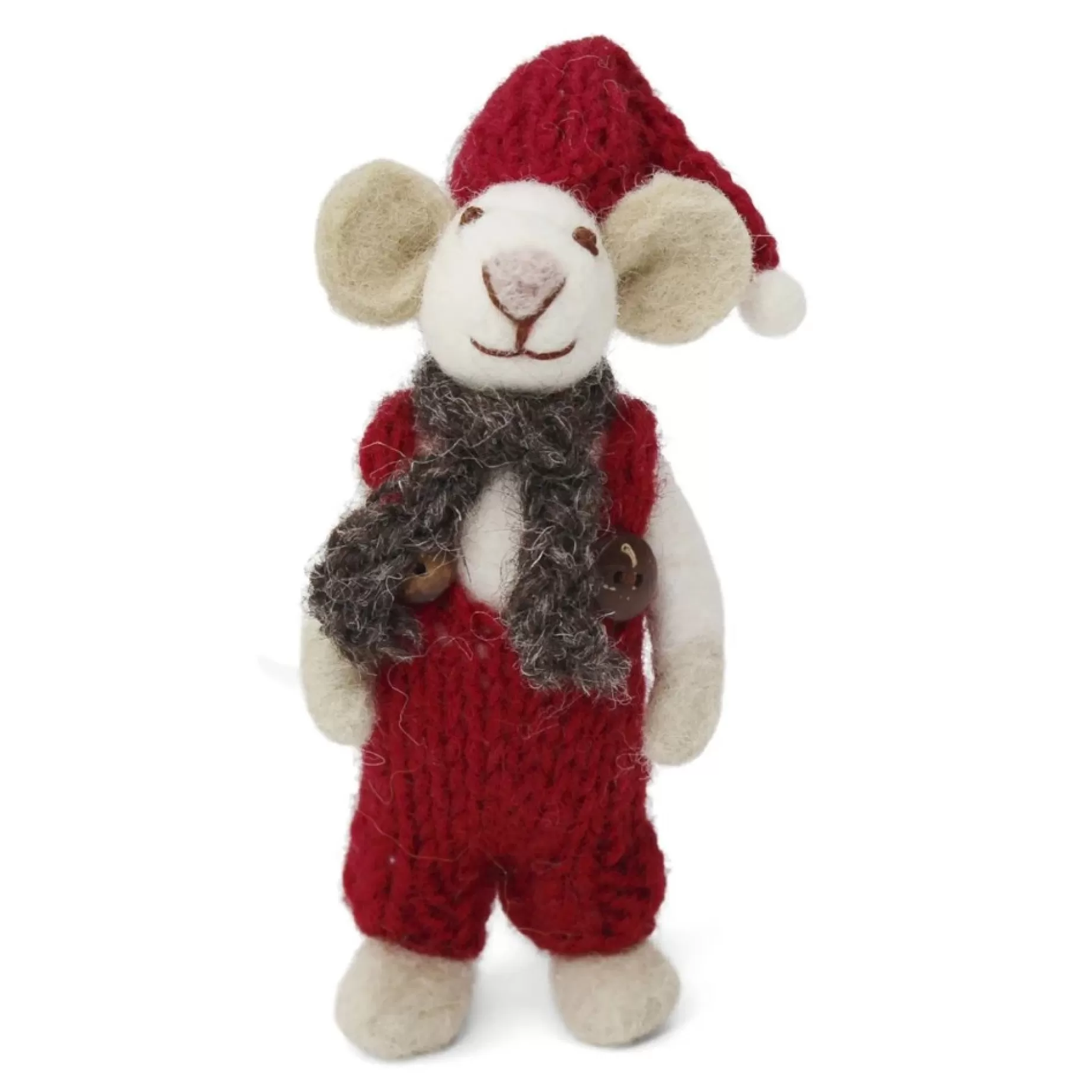 En Gry & Sif Christmas Figurine - Winter Mouse Boy (Small) With Scarf And Hat (White) | Felt Figurines