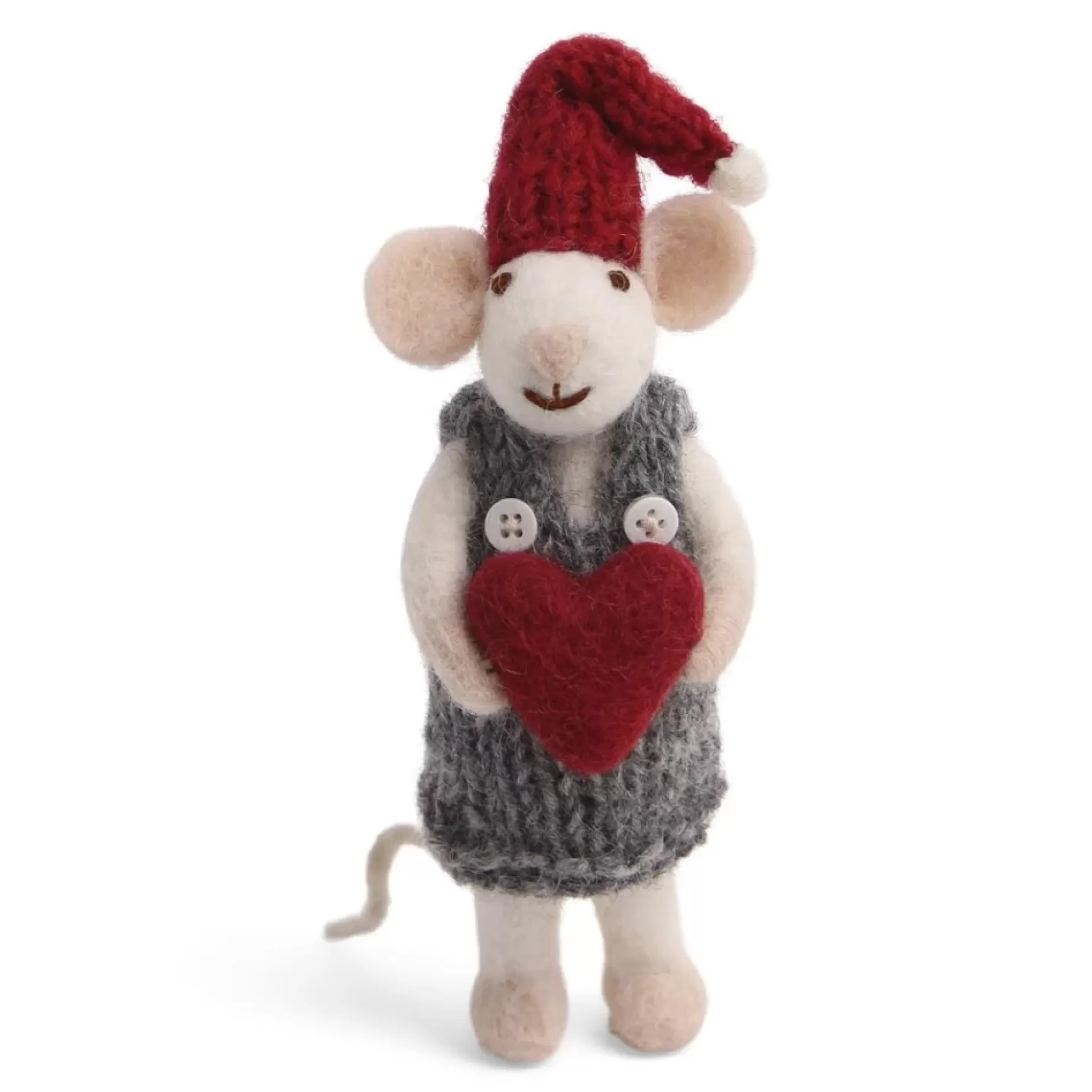 En Gry & Sif Christmas Figurine - Winter Mouse Girl (Small) With Heart (White) | Felt Figurines