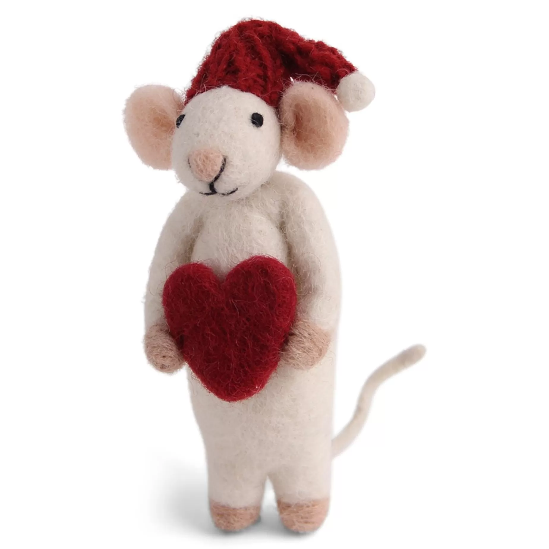 En Gry & Sif Christmas Figurine - Winter Mouse (Medium) With Heart (White) | Felt Figurines
