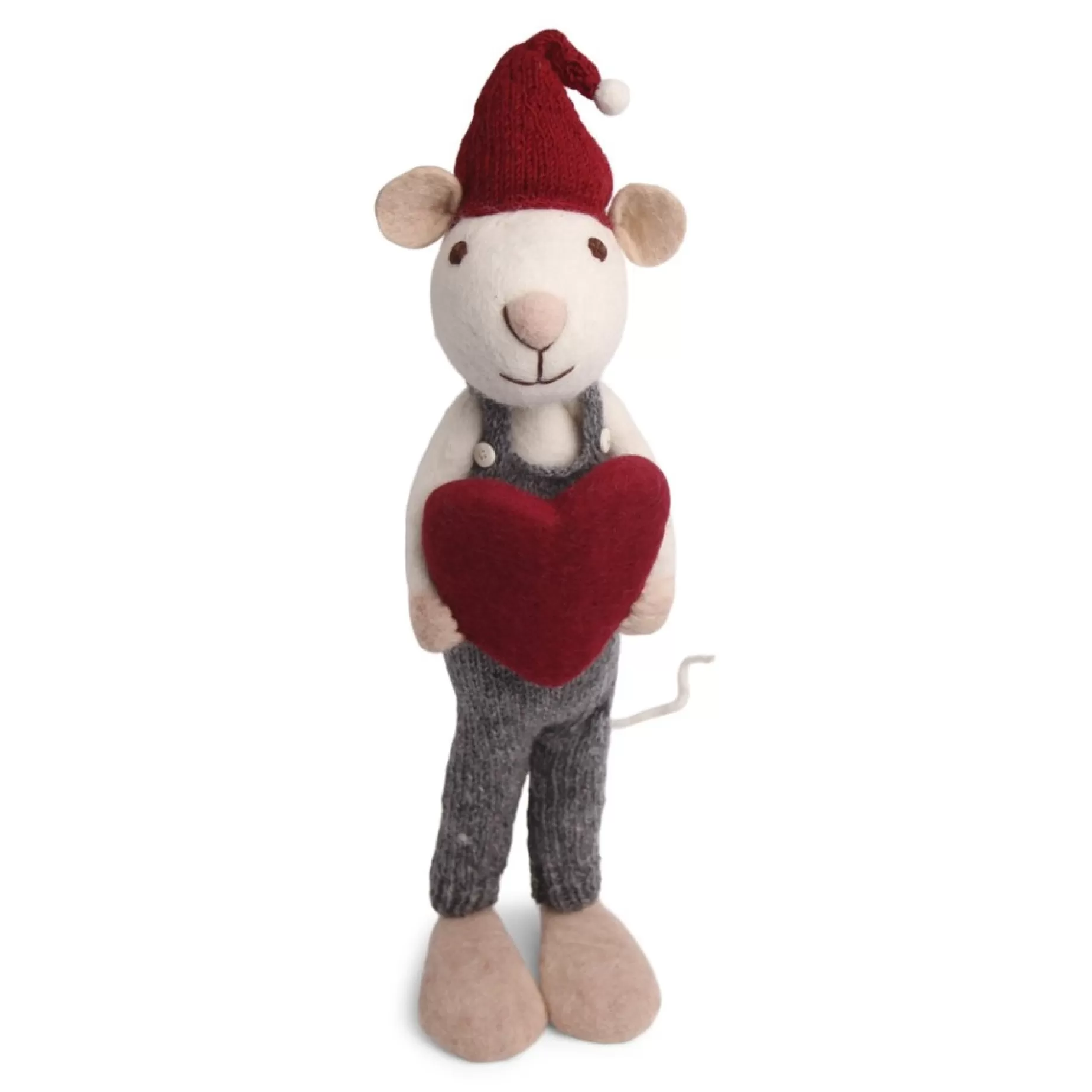 En Gry & Sif Christmas Figurine - Winter Mouse With Heart (White) - Extra Large | Felt Figurines