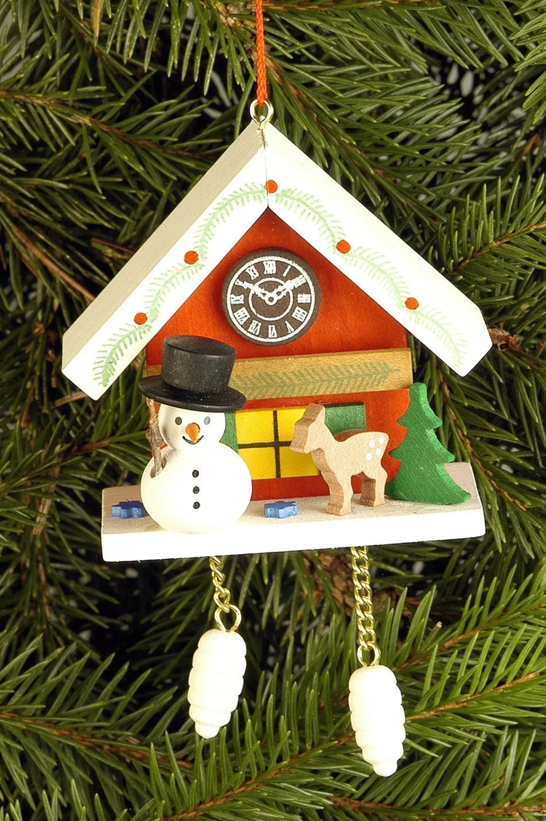 Christian Ulbricht Cuckoo Clock - Snowman Under Snow-Capped Roof - Christmas Tree Decoration | All Tree Decorations