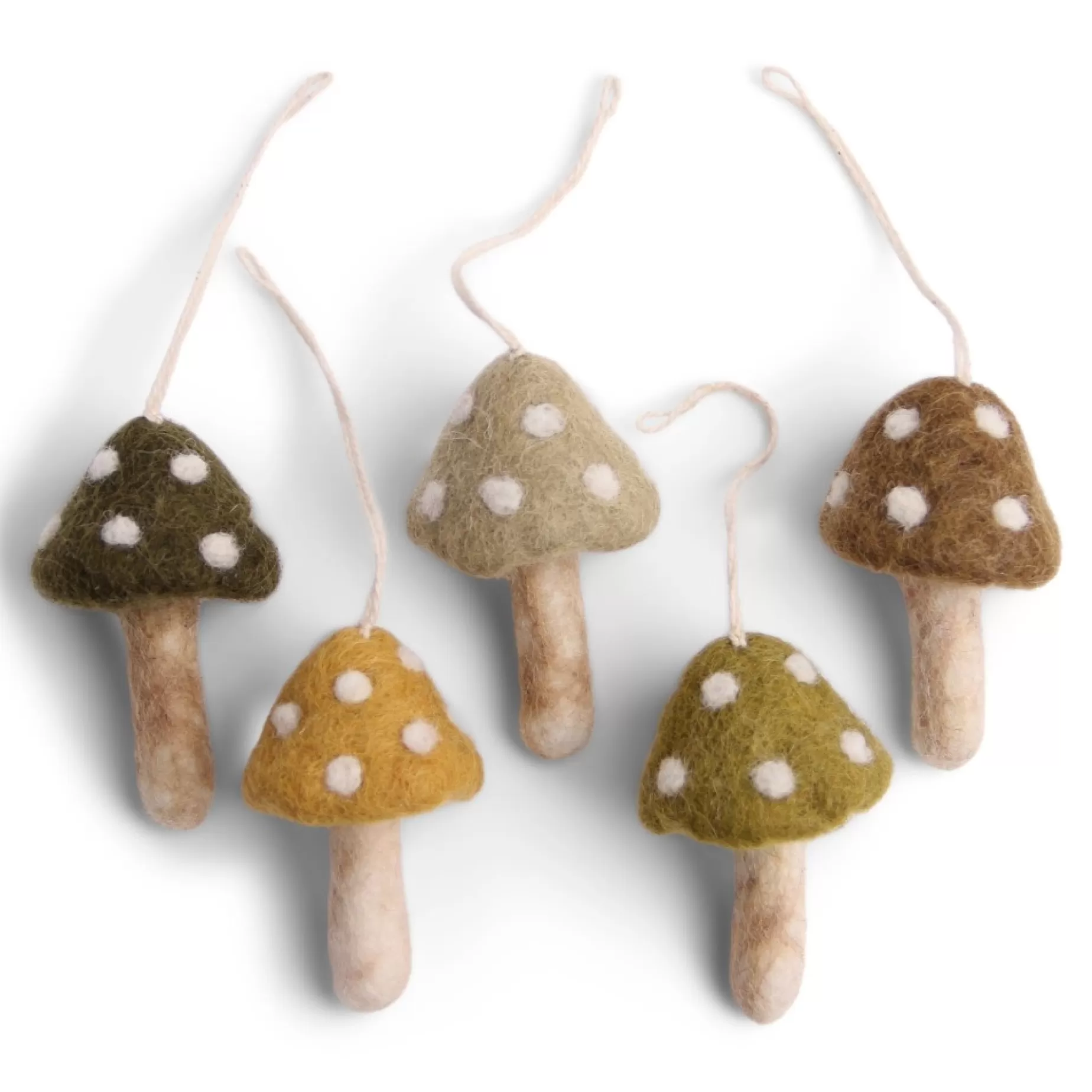 En Gry & Sif Fall And Christmas Hanging Decoration - Mushrooms In Neutral Tones (Set Of 5) | Felt Christmas Tree Decorations