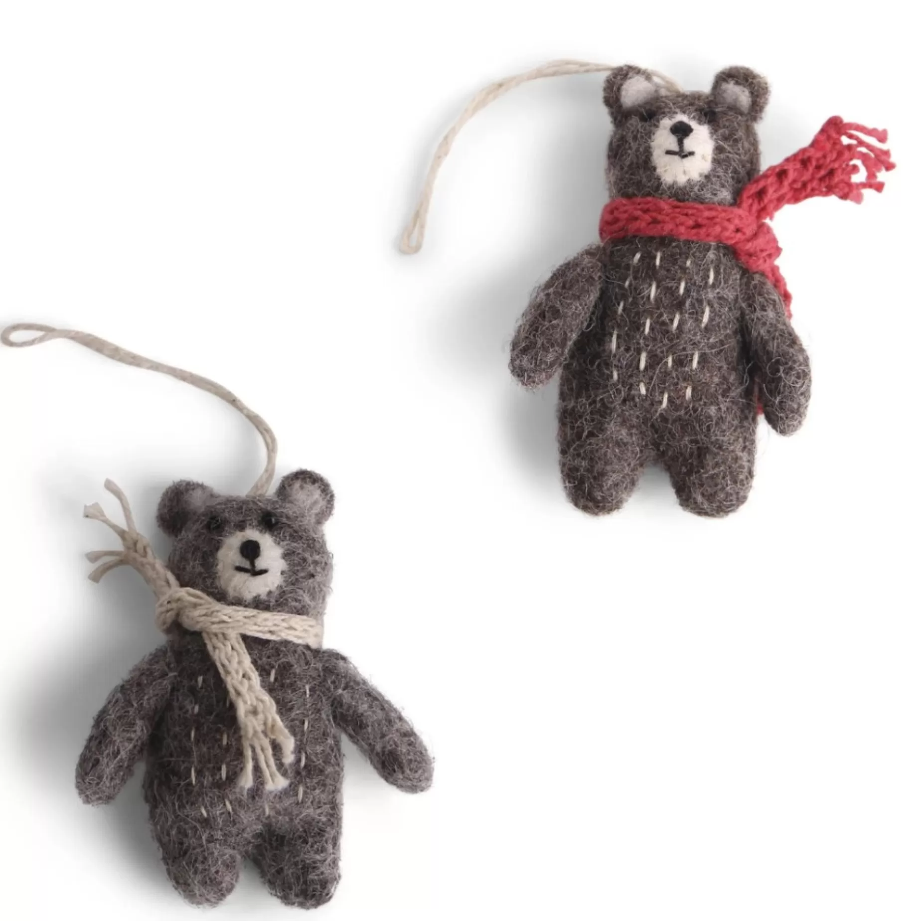 En Gry & Sif Felt Christmas Decorations - Teddy Bear Pair | Felt Christmas Tree Decorations