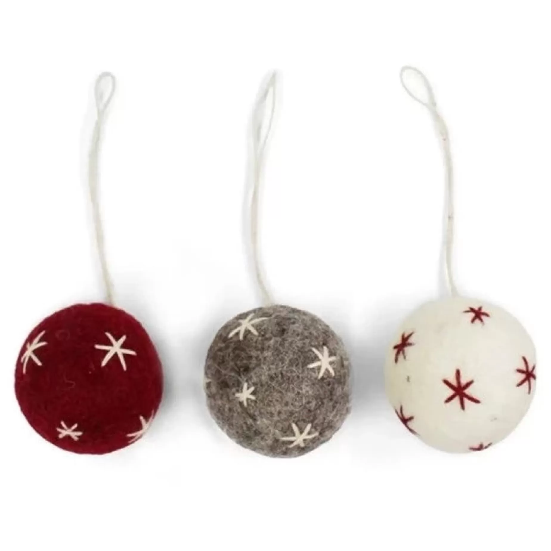 En Gry & Sif Felt Christmas Tree Decoration - Baubles With Starry Stiching (Set Of 3) | All Tree Decorations