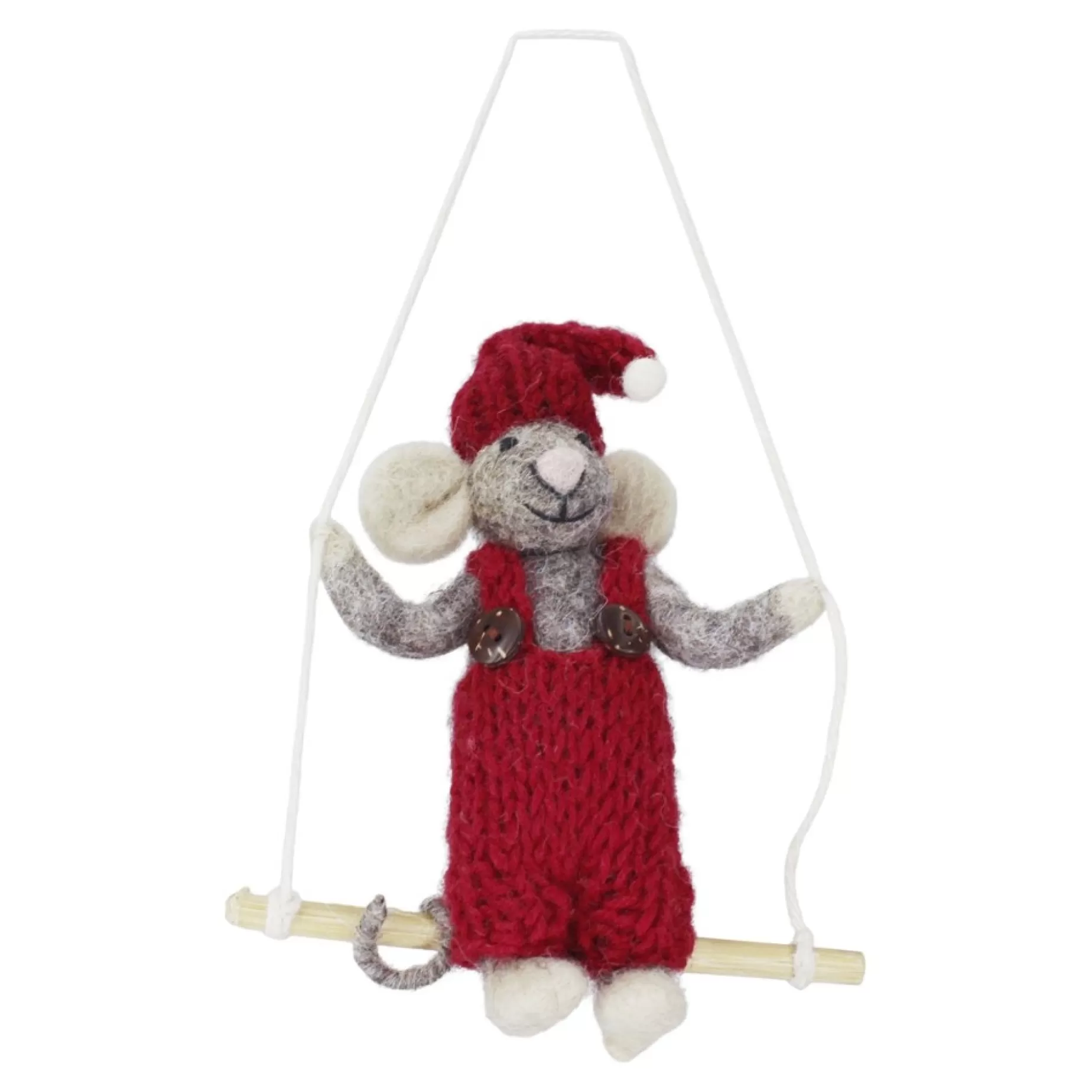 En Gry & Sif Felt Christmas Tree Decoration - Christmas Mouse On Swing | Felt Christmas Tree Decorations