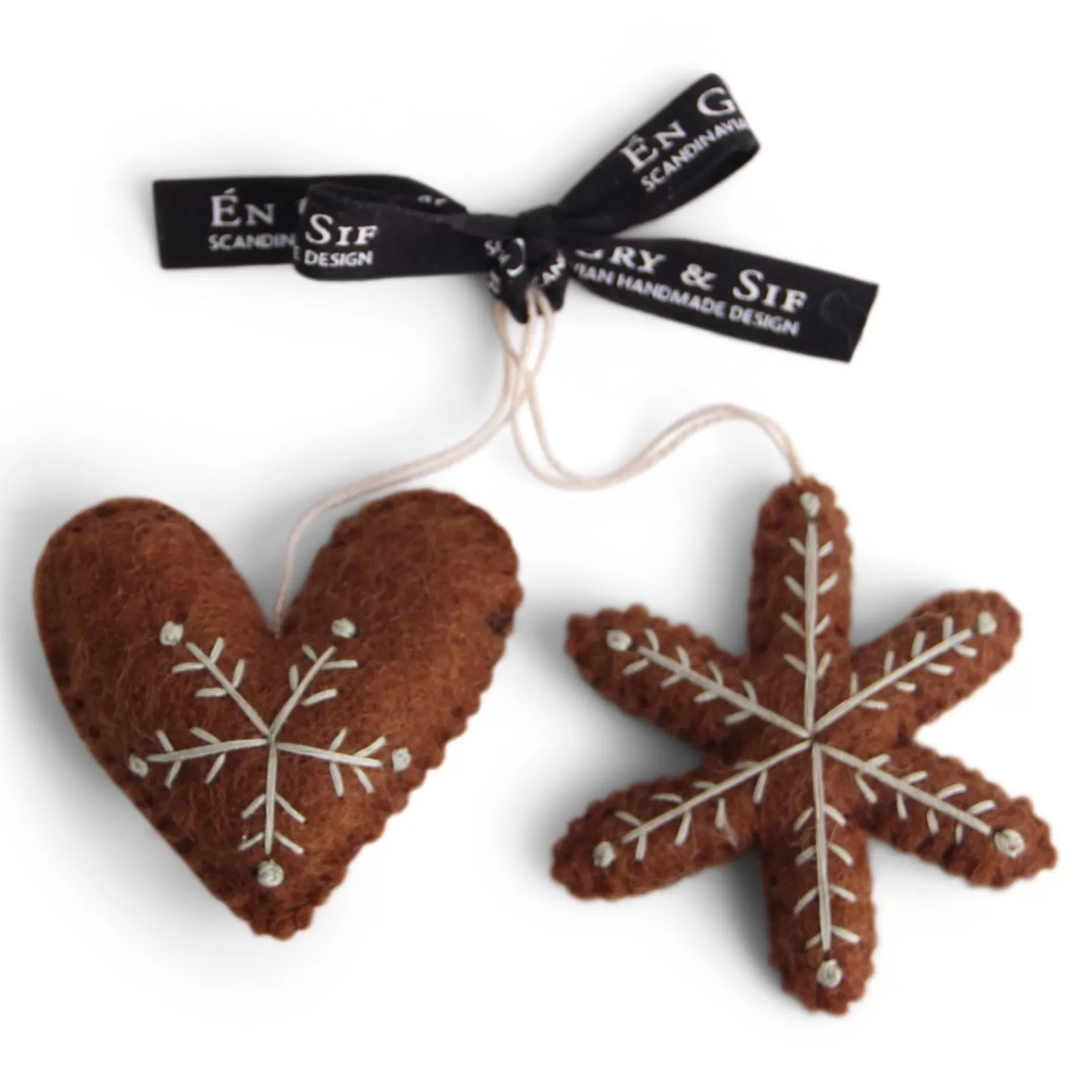 En Gry & Sif Felt Christmas Tree Decoration - Gingerbread Cookies (Set Of 2) | Felt Christmas Tree Decorations
