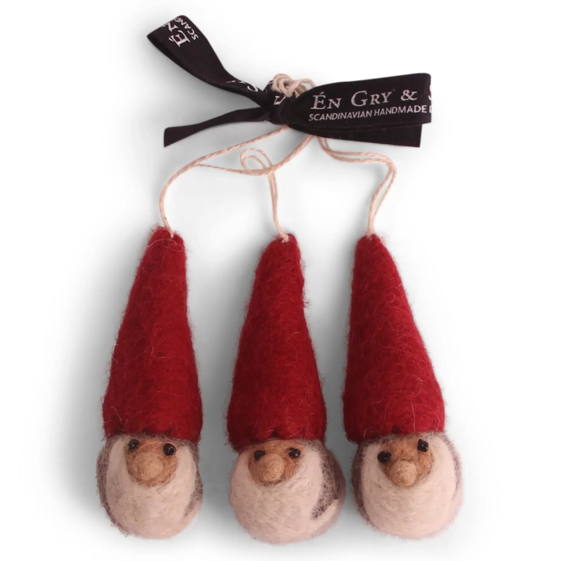 En Gry & Sif Felt Christmas Tree Decoration - Gnome Faces (Set Of 3) - Classic Colors | Felt Christmas Tree Decorations