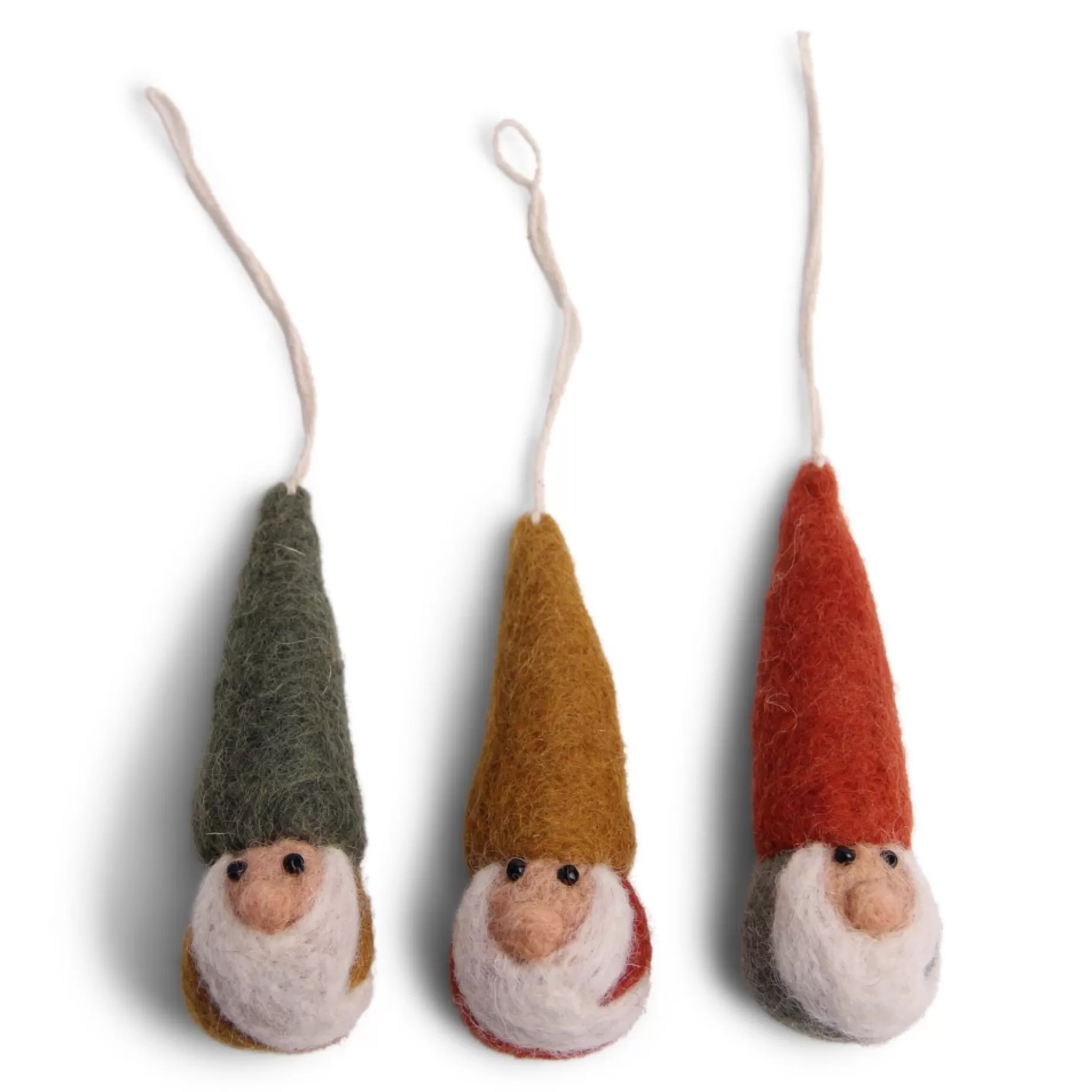 En Gry & Sif Felt Christmas Tree Decoration - Gnome Faces (Set Of 3) - Rustic Colors | Felt Christmas Tree Decorations
