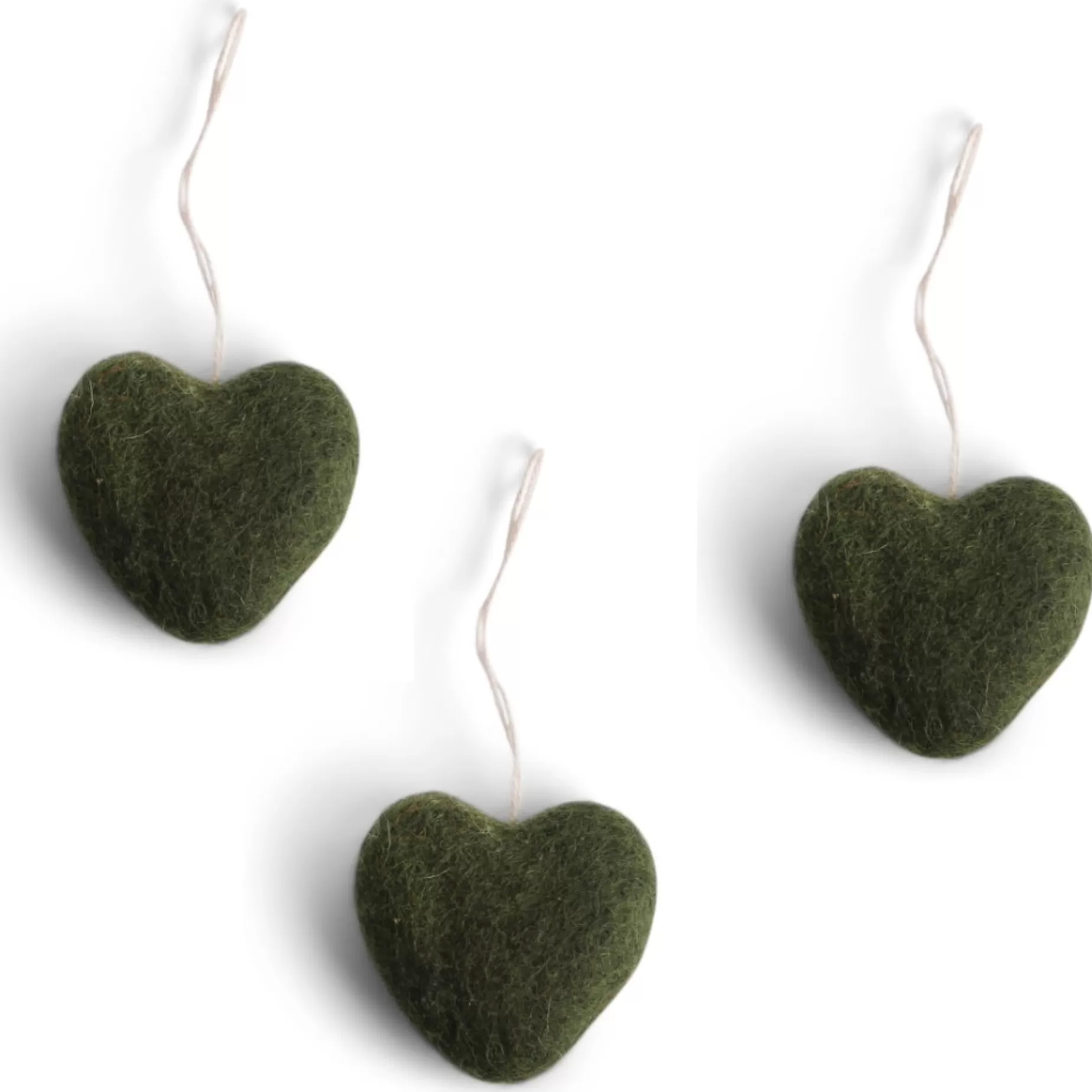 En Gry & Sif Felt Christmas Tree Decoration - Hearts (Green) - Set Of 3 | All Tree Decorations