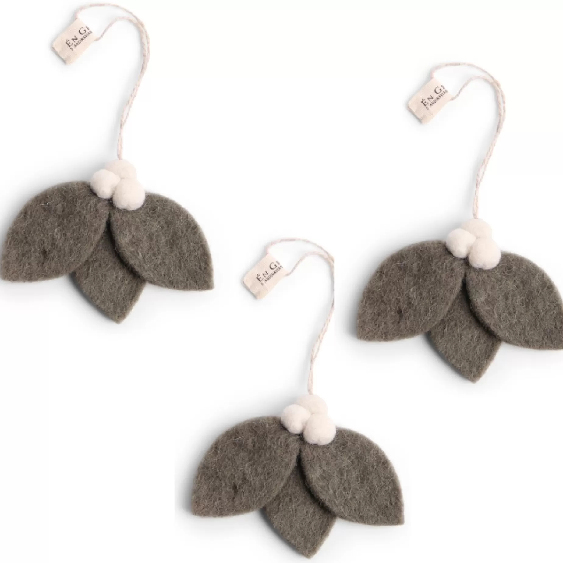 En Gry & Sif Felt Christmas Tree Decoration - Silver Foliage (Set Of 3) | All Tree Decorations