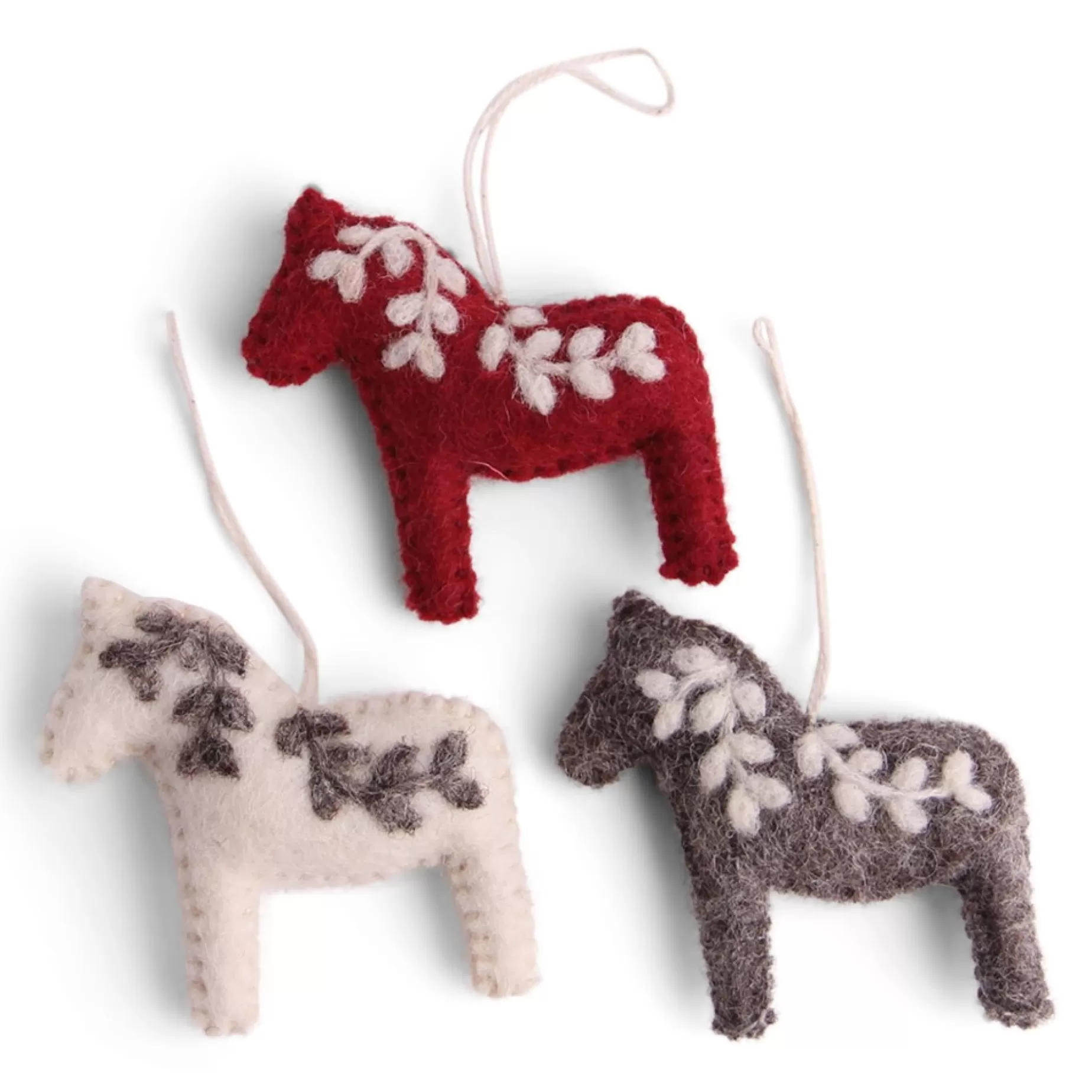 En Gry & Sif Felt Christmas Tree Decoration - Swedish Horses (Set Of 3) - Classic | All Tree Decorations