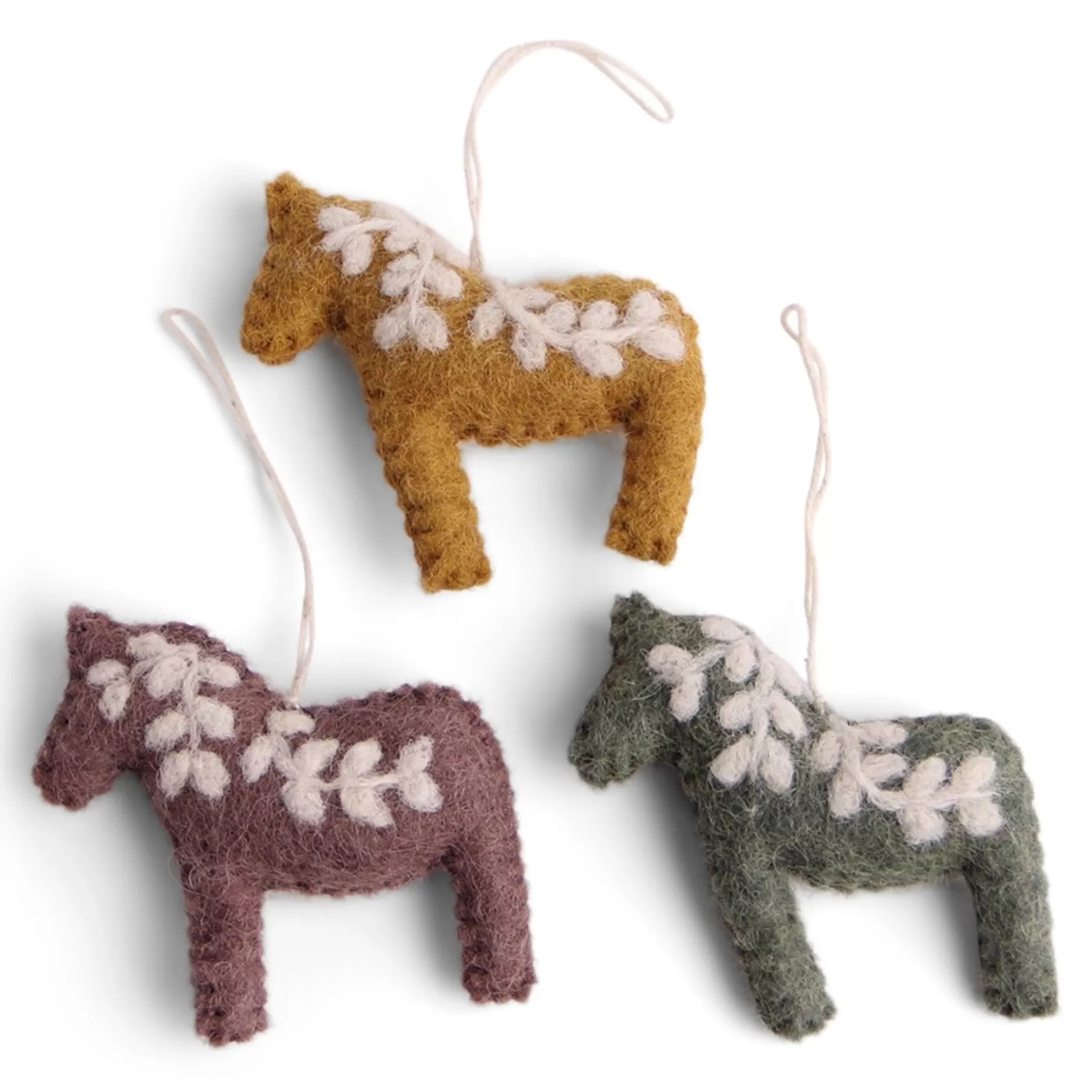 En Gry & Sif Felt Christmas Tree Decoration - Swedish Horses (Set Of 3) - Rustic | All Tree Decorations