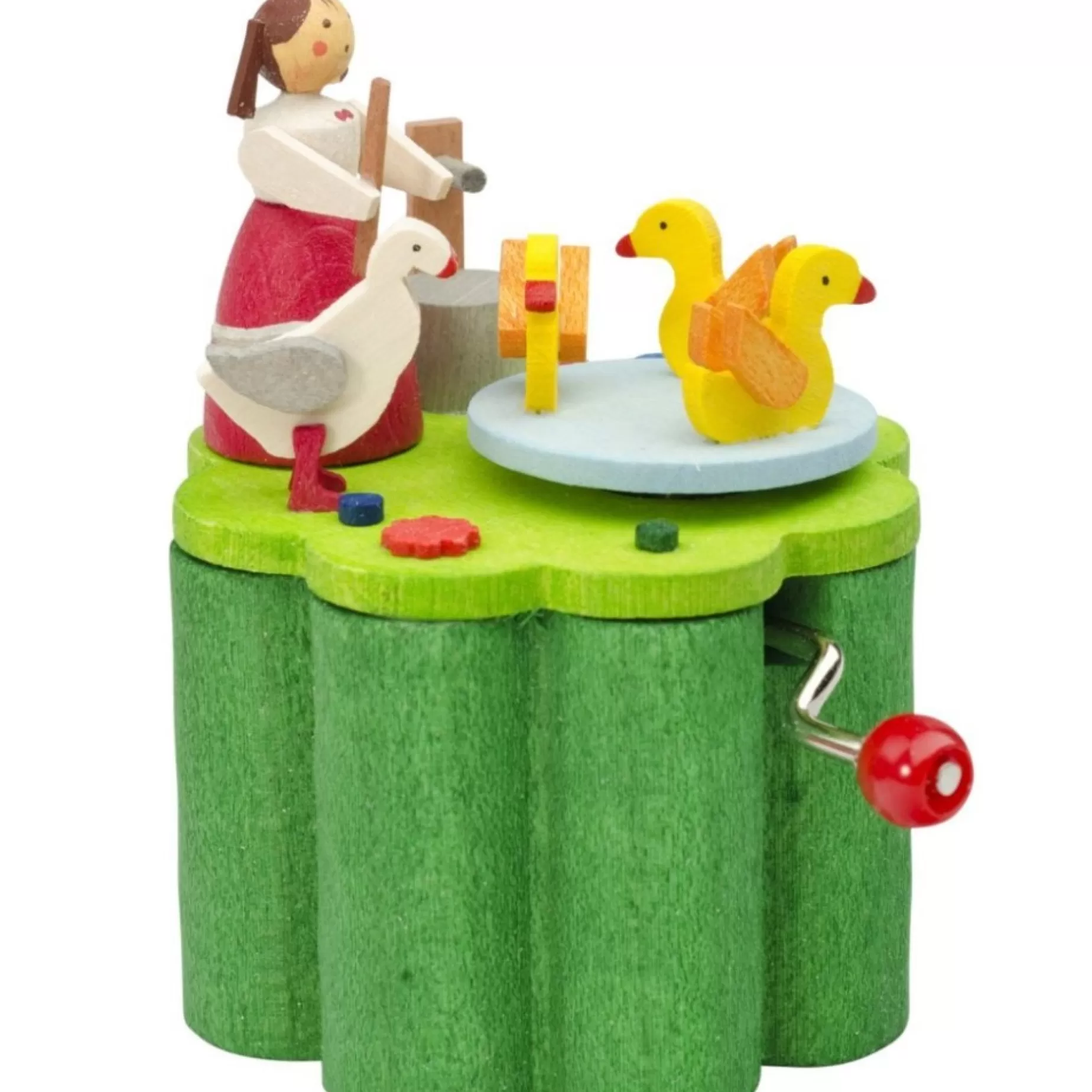 Graupner Music Box (Traditional Crank-Style) - Miniature Girl Feeding Geese | Music Boxes