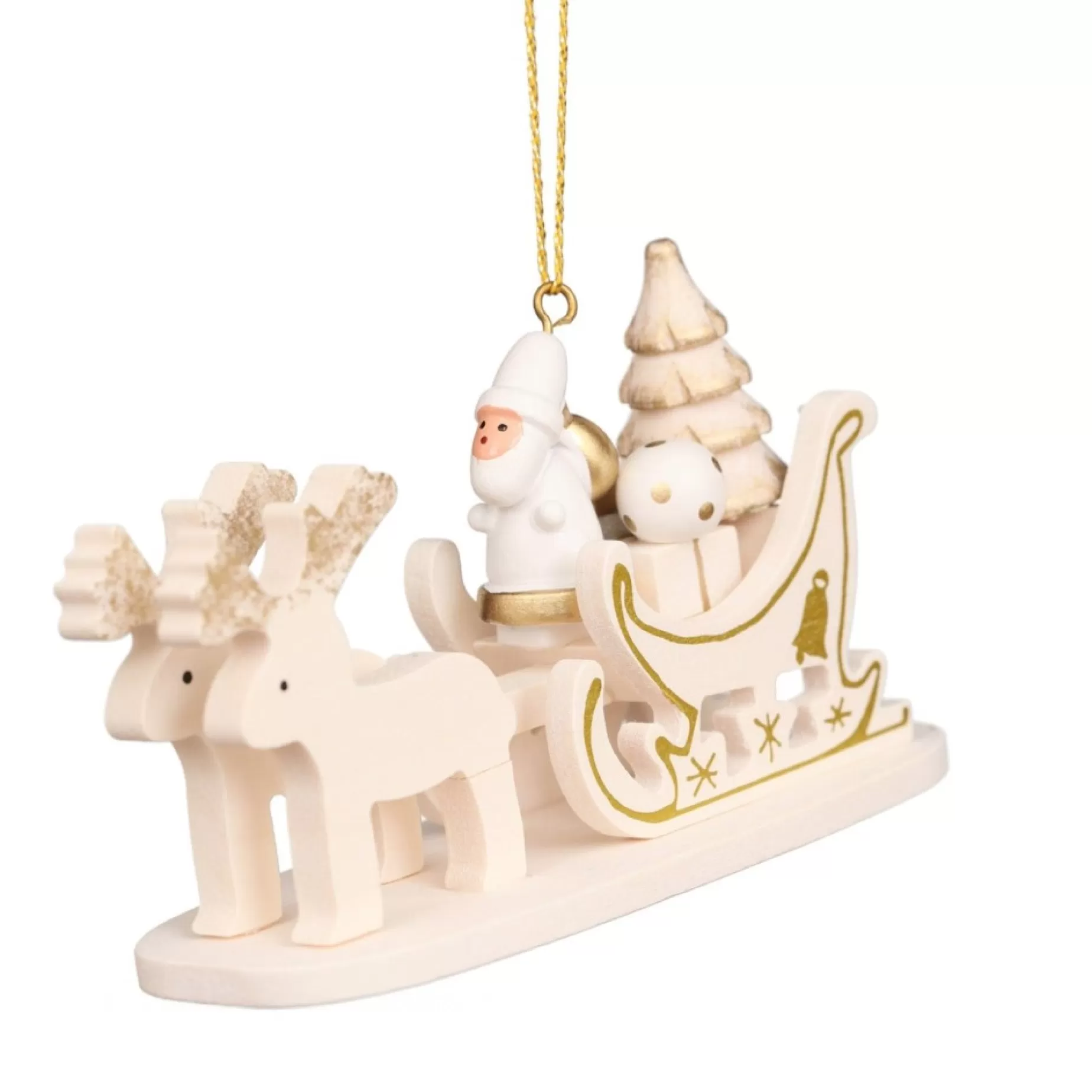 Christian Ulbricht Reindeer Sleigh With Santa (White And Gold) - Christmas Tree Decoration | All Tree Decorations