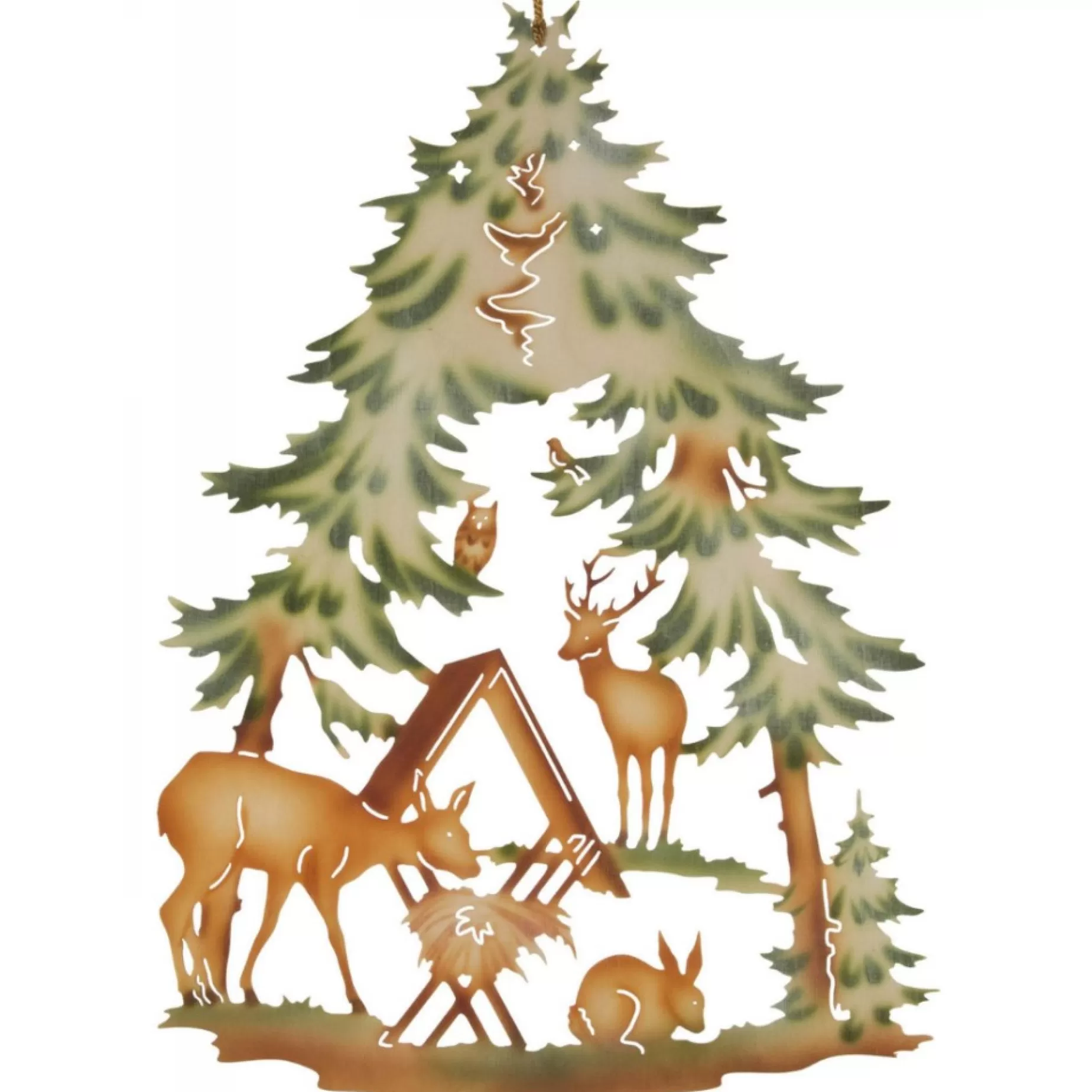 Erzgebirge Handarbeit Window Decoration - Deer In Forest (Colourful) | Window Decorations